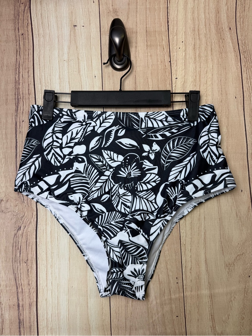 High-Waist Floral Bikini Bottoms in Black & White